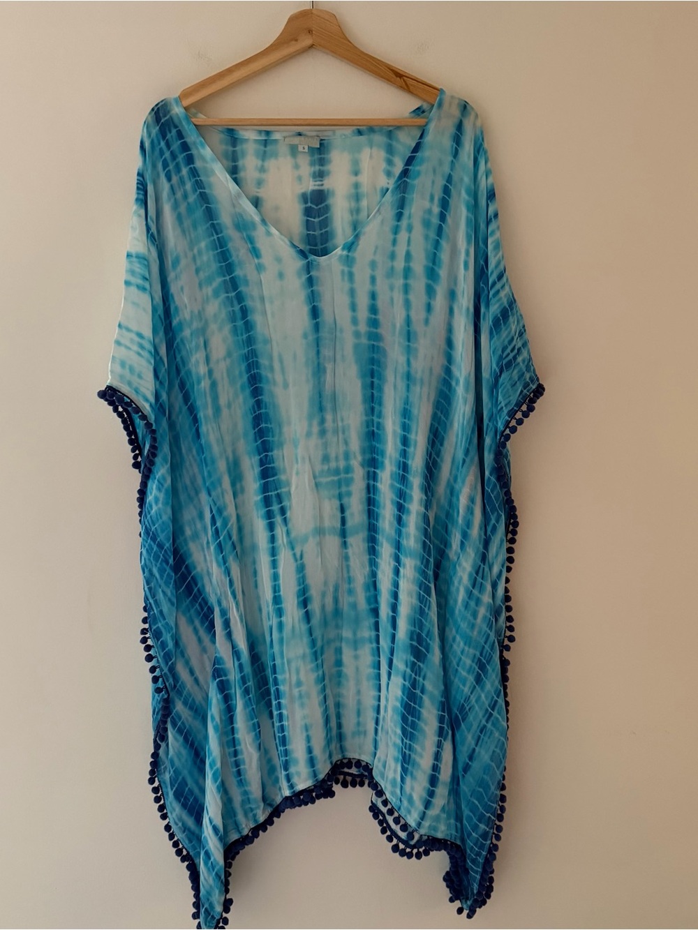 Debbie Katz Silk Poncho Cover Up Tie Dye Blue Size Small Resort Beach Kaftan